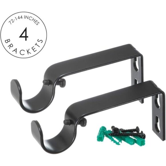 Drapery Window Curtain Rod End Cap Style 1in Pole. 72 to 144 Inch Black - Picture 3 of 7